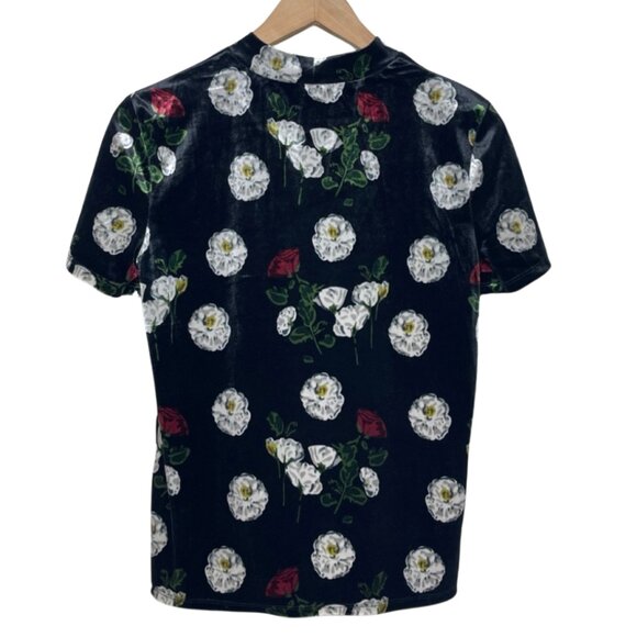 ZARA TRAFALUC | Black Velvet Mockneck Turtleneck Top with Floral Print | Size S - Picture 3 of 6